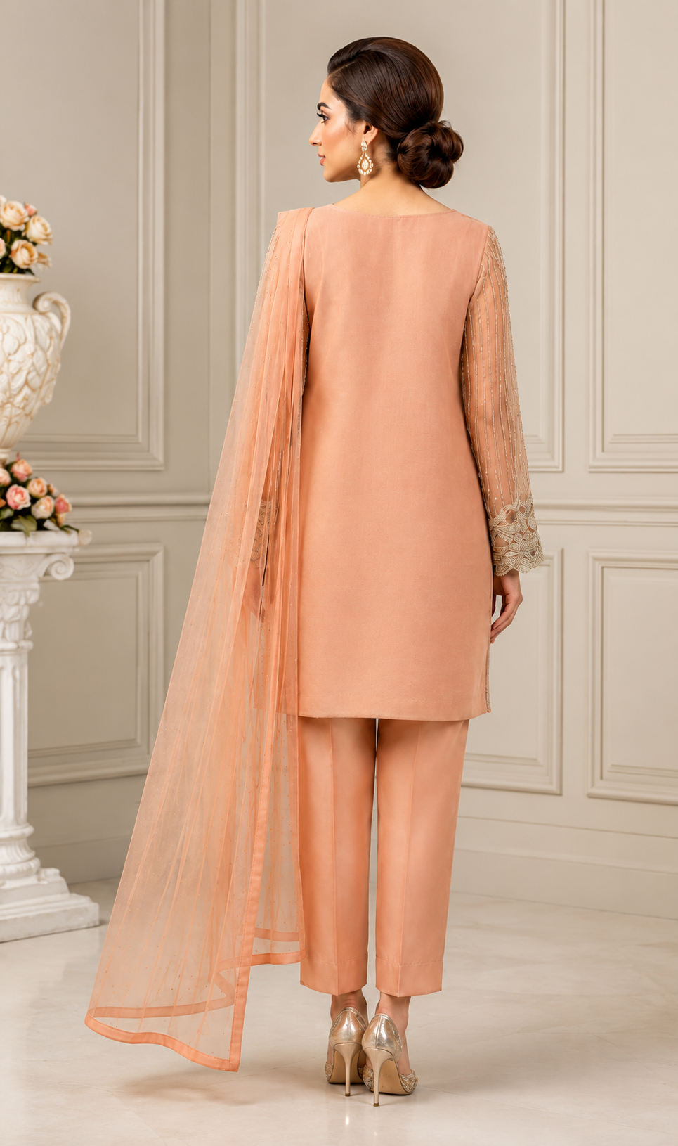 Peach Luxe Embroidered 3-Piece Formal Suit