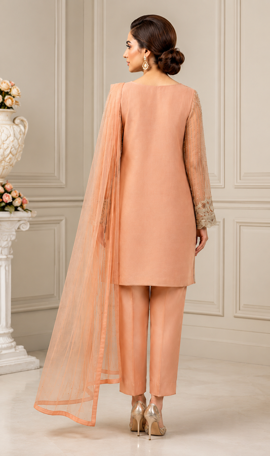 Peach Luxe Embroidered 3-Piece Formal Suit