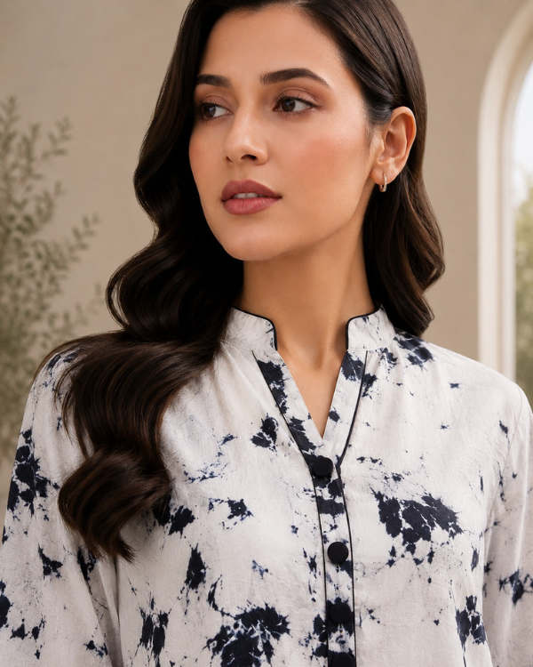 Noir Muse – Black & White Tie-Dye 2-Piece Suit