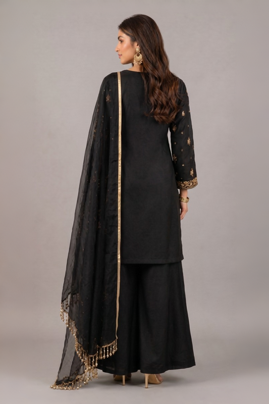 Noir Elegance 3-Piece Embroidered Suit