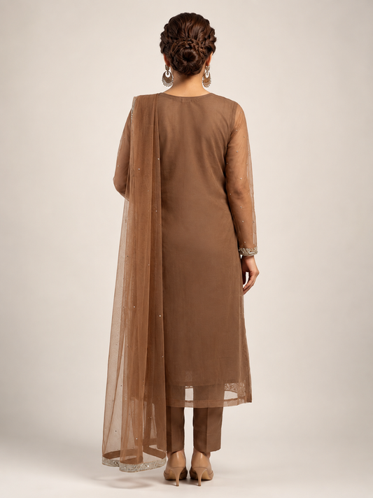 Moonlit Mocha 3-Piece Embroidered Suit