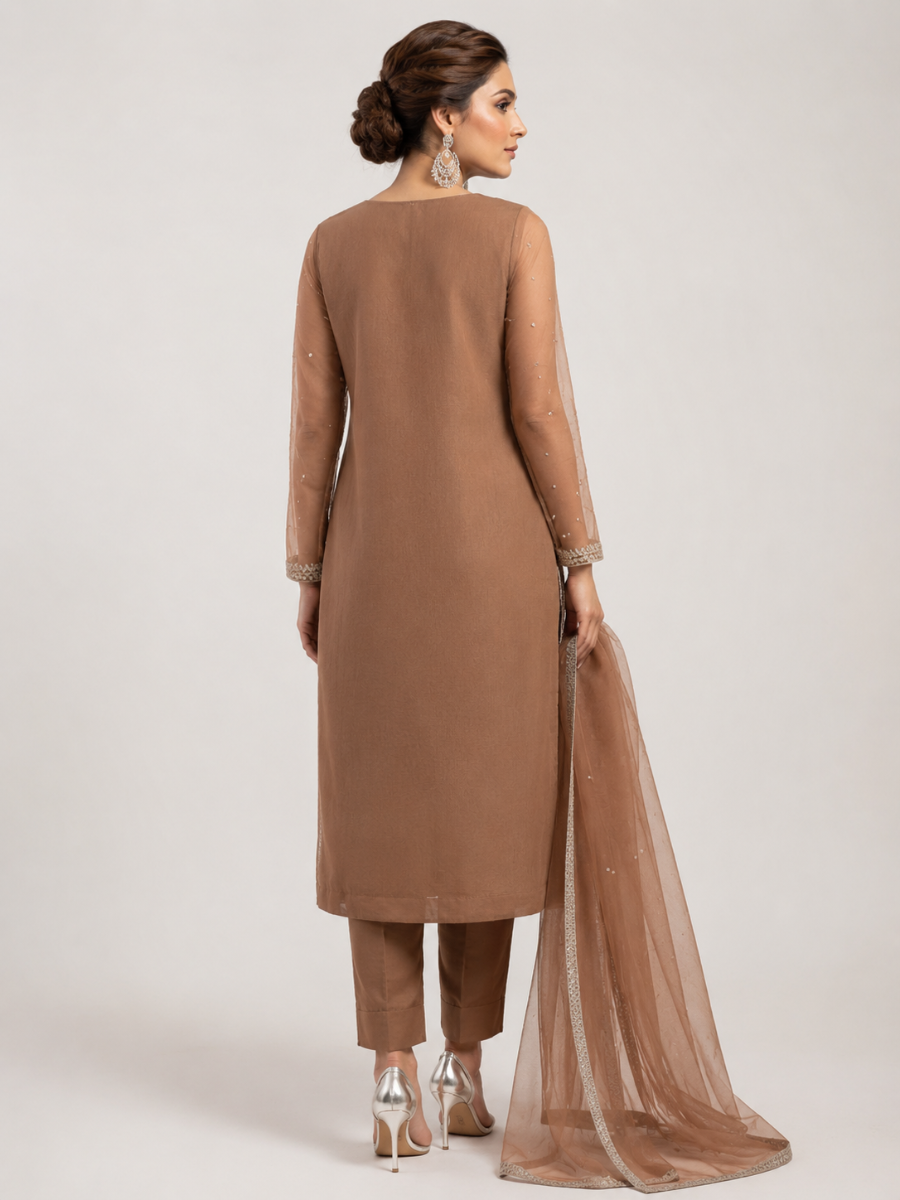 Moonlit Mocha 3-Piece Embroidered Suit