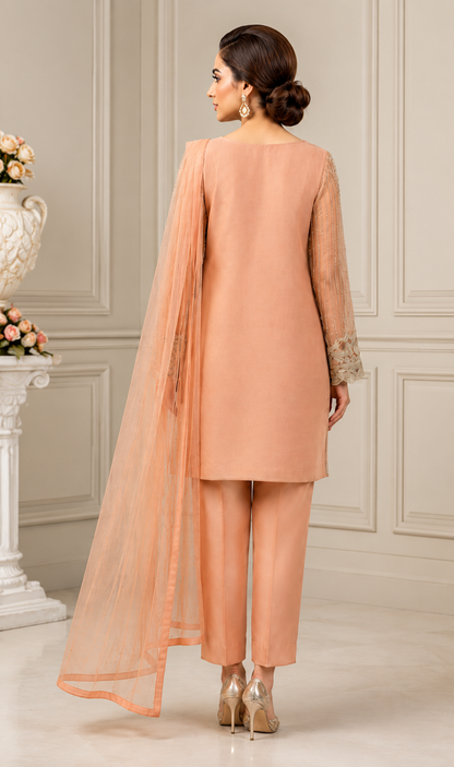 Peach Luxe Embroidered 3-Piece Formal Suit