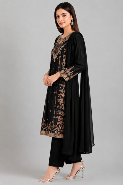 Midnight Bloom Embroidered 3-Piece Suit