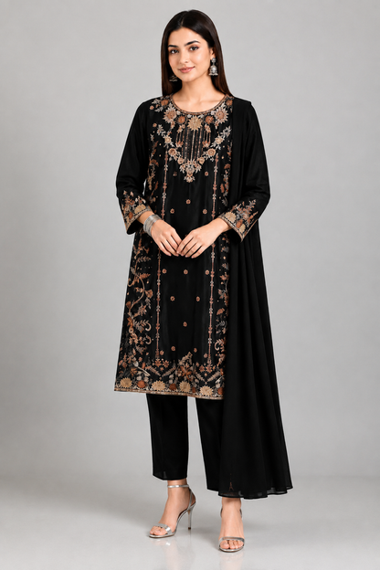 Midnight Bloom Embroidered 3-Piece Suit