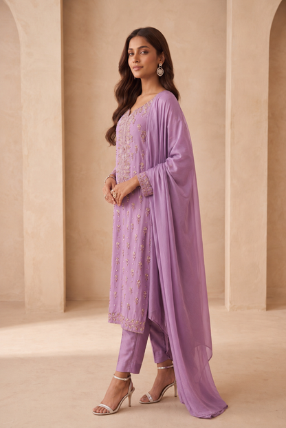 Lavender Bloom Luxury Embroidered Suit