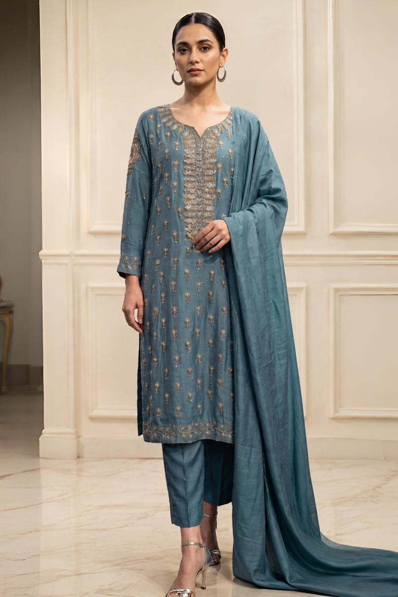 Luxury Handcrafted Kora Dabka Heavy Party Wear Suit | Ready To Wear