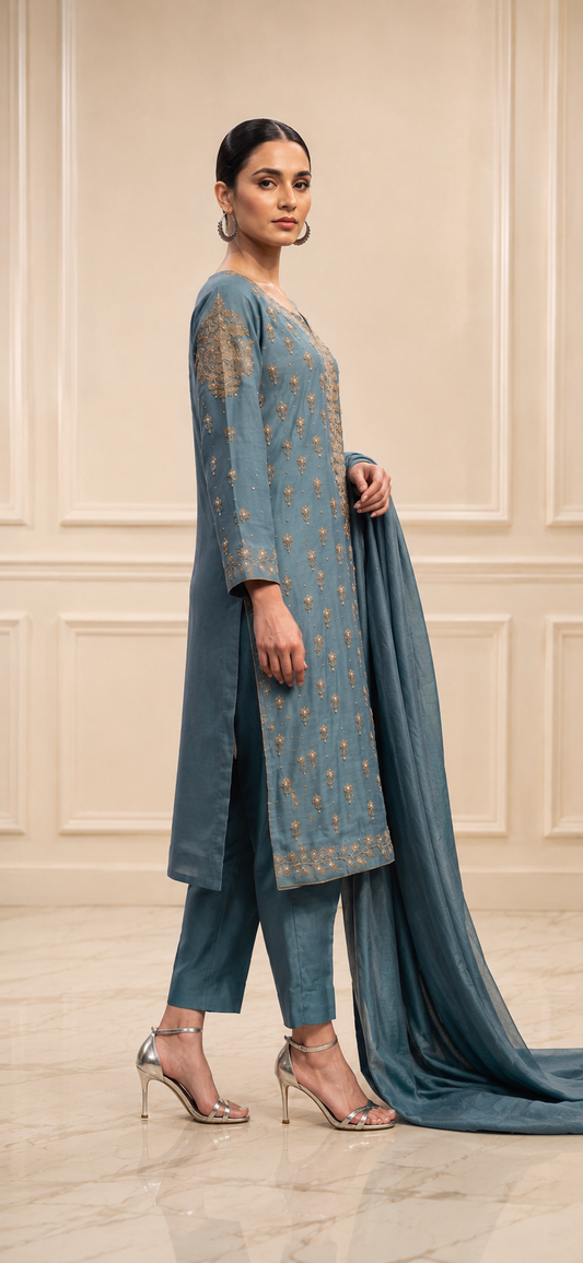 Luxury Handcrafted Kora Dabka Heavy Party Wear Suit | Ready To Wear