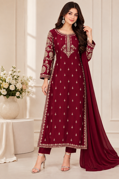 Aurelia Kora Dabka 3-Piece Silk Suit