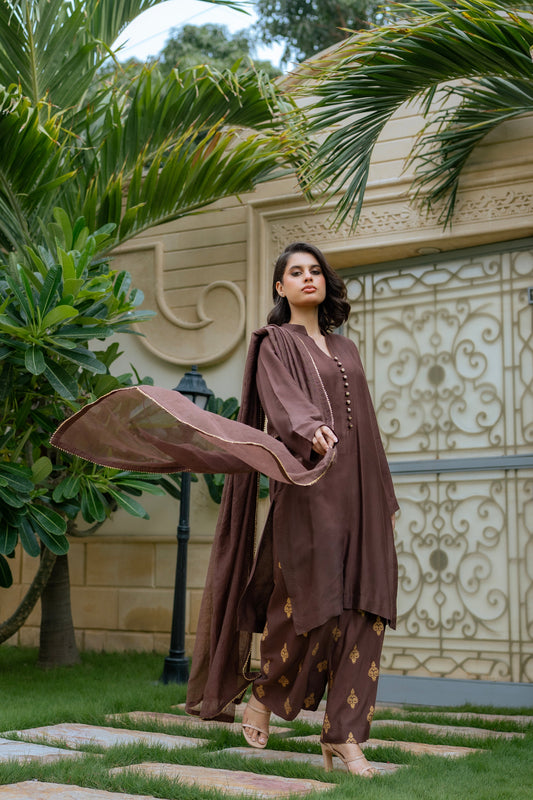 Cotton Net 3-Piece Block Print Suit with Khaadi Net Dupatta | Ready To  Wear