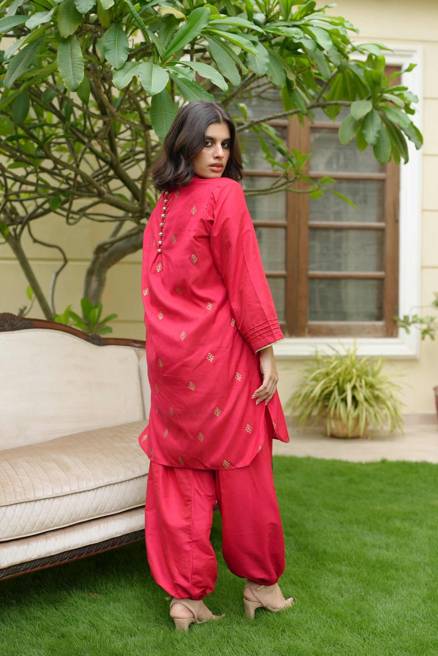 Premium Khaadi Silk 2-Piece Block Print Balloon Pants Suit