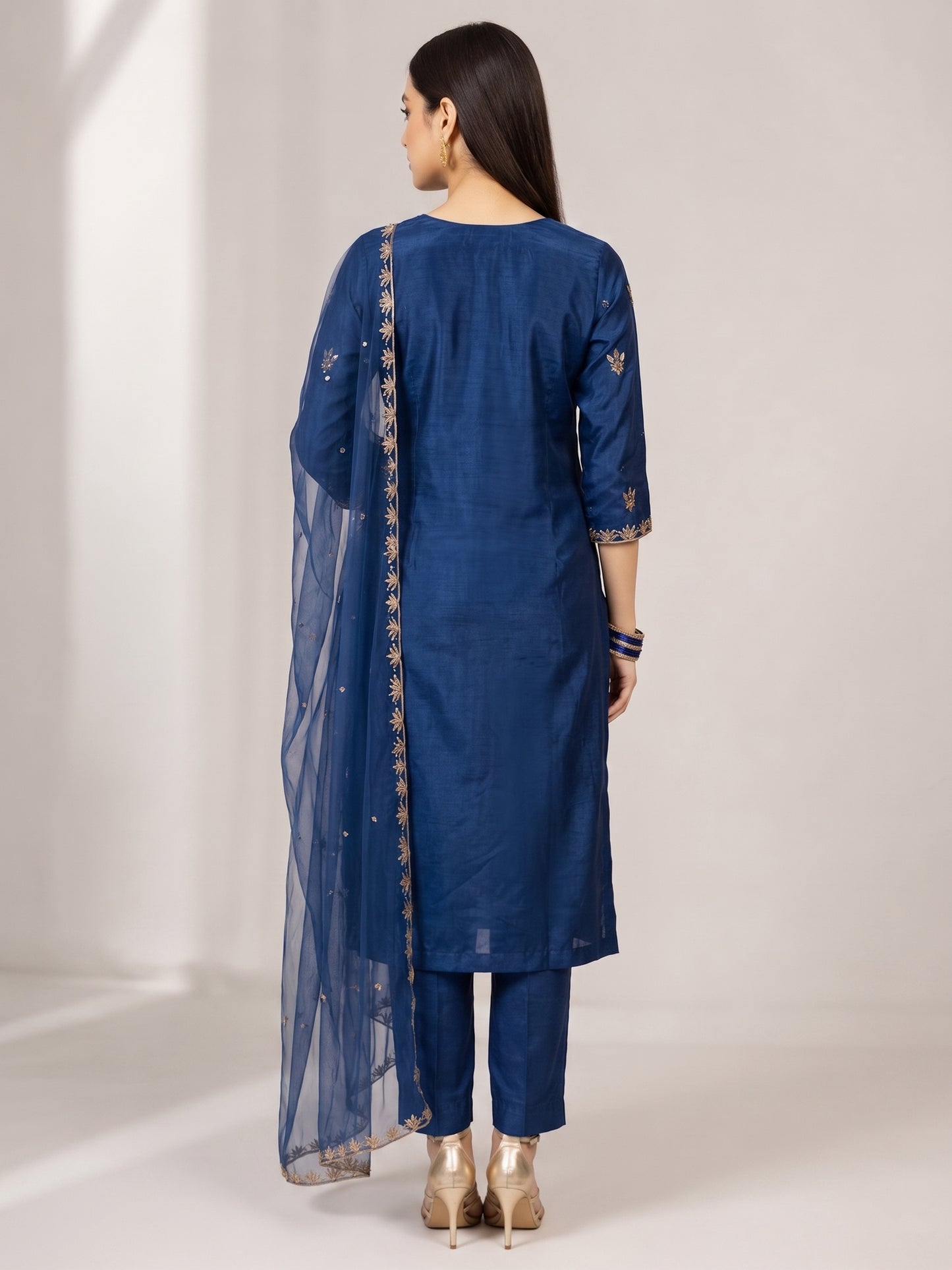 Nocturne Gold — Navy Embroidered 3-Piece Suit