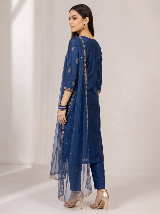 Nocturne Gold — Navy Embroidered 3-Piece Suit