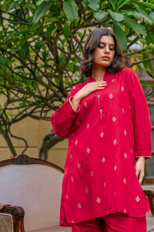 Premium Khaadi Silk 2-Piece Block Print Balloon Pants Suit