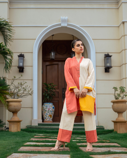 Irish Cotton 2-Piece Three-Tone Color-Block Suit | Ready To Wear