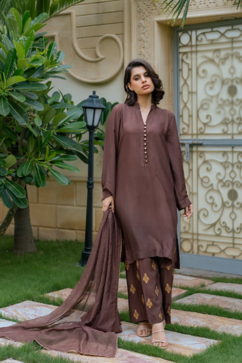 Cotton Net 3-Piece Block Print Suit with Khaadi Net Dupatta | Ready To  Wear