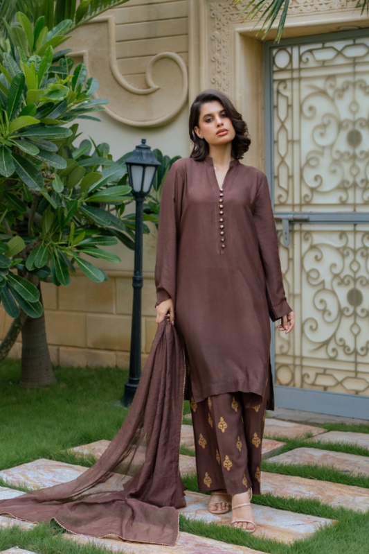 Cotton Net 3-Piece Block Print Suit with Khaadi Net Dupatta | Ready To  Wear