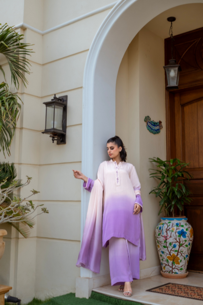 Russian Silk 3-Piece Izaar Suit with Embroidered Dupatta | Ready To Wear