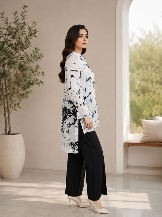 Noir Muse – Black & White Tie-Dye 2-Piece Suit