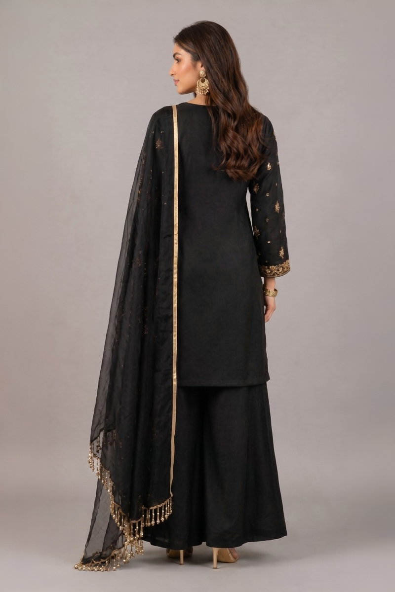Noir Elegance 3-Piece Embroidered Suit