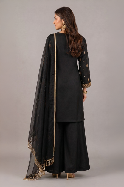 Noir Elegance 3-Piece Embroidered Suit