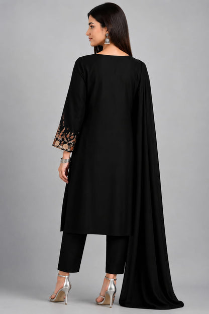 Midnight Bloom Embroidered 3-Piece Suit