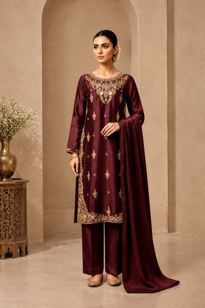 Wine Dynasty Kora Dabka 3-Piece Suit