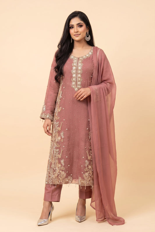 Rose Elegance – 3-Piece Embroidered Suit