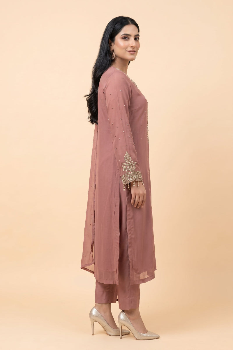Rose Elegance – 3-Piece Embroidered Suit