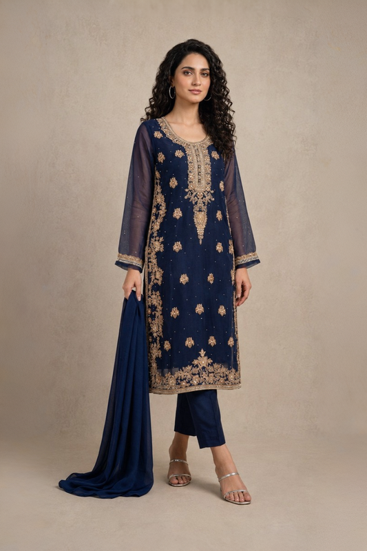 Midnight Grace – Embroidered 3-Piece Suit