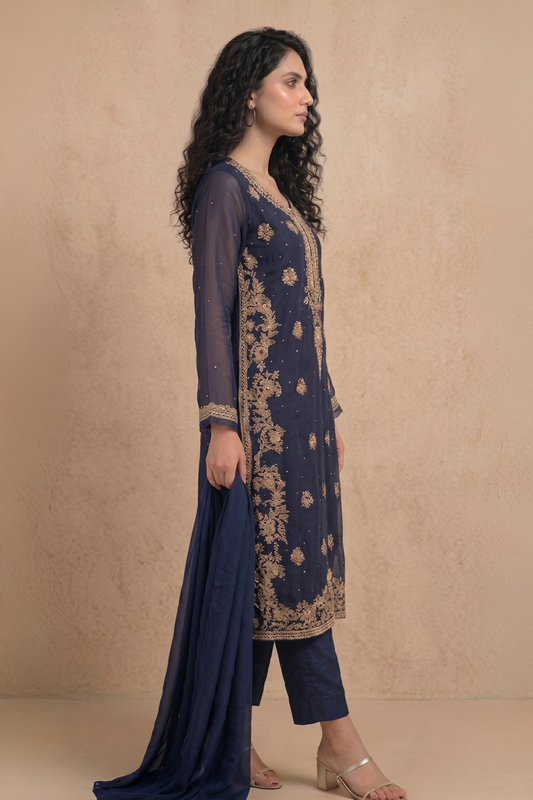 Midnight Grace – Embroidered 3-Piece Suit