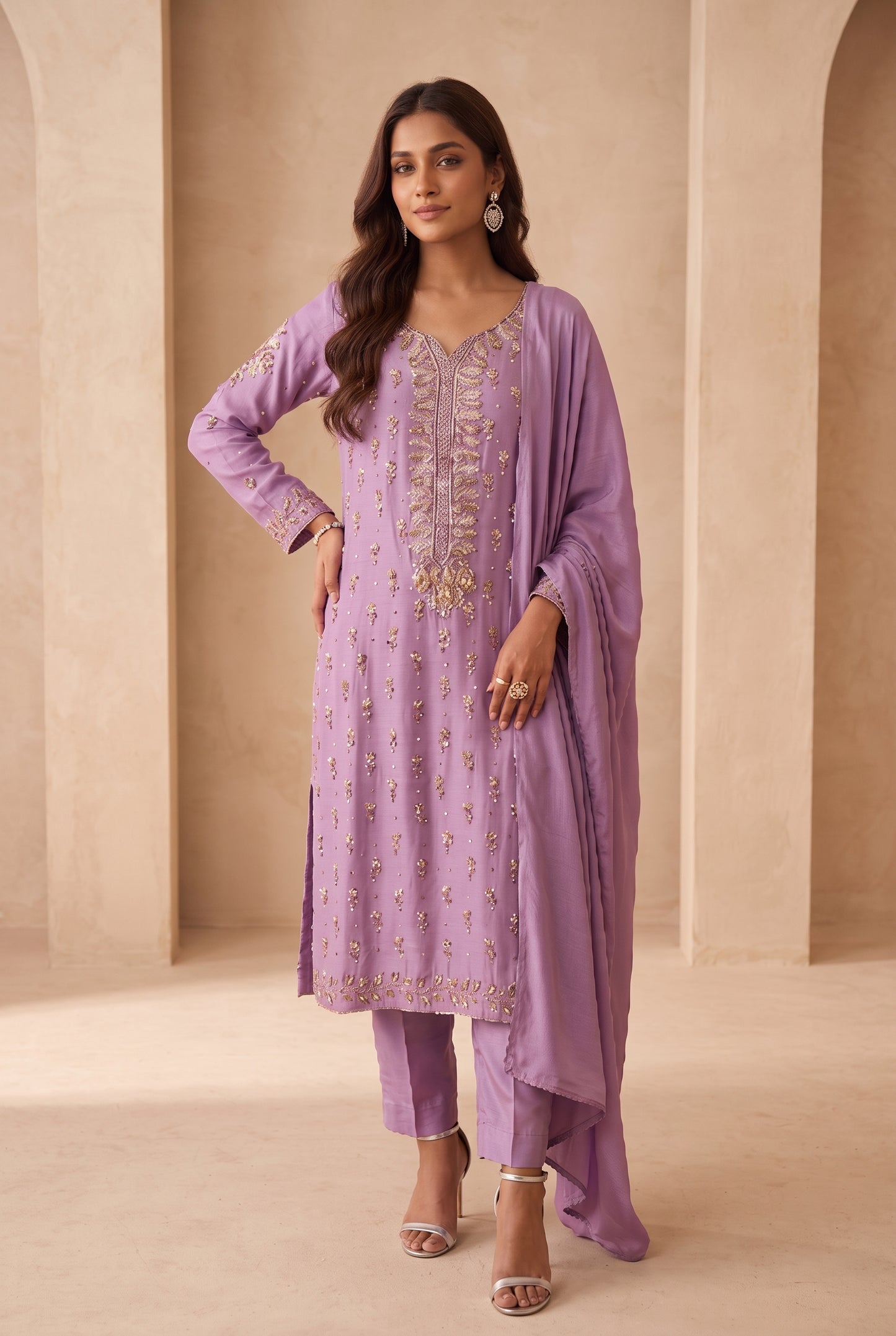 Lavender Bloom Luxury Embroidered Suit