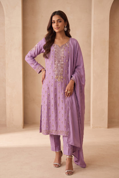 Lavender Bloom Luxury Embroidered Suit