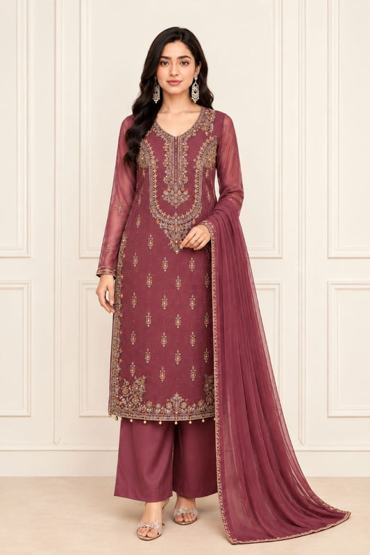 Mauve Serenity – 3-Piece Party Wear Suit