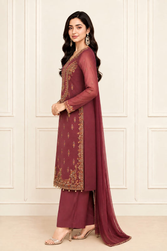 Mauve Serenity – 3-Piece Party Wear Suit