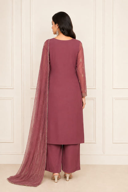 Mauve Serenity – 3-Piece Party Wear Suit
