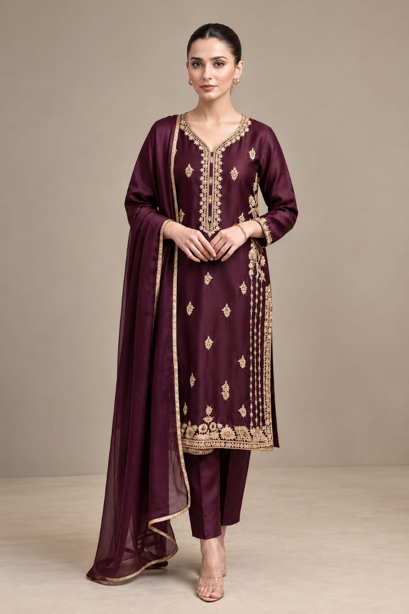 Noor-e-Plum / Gold Luxury Suit