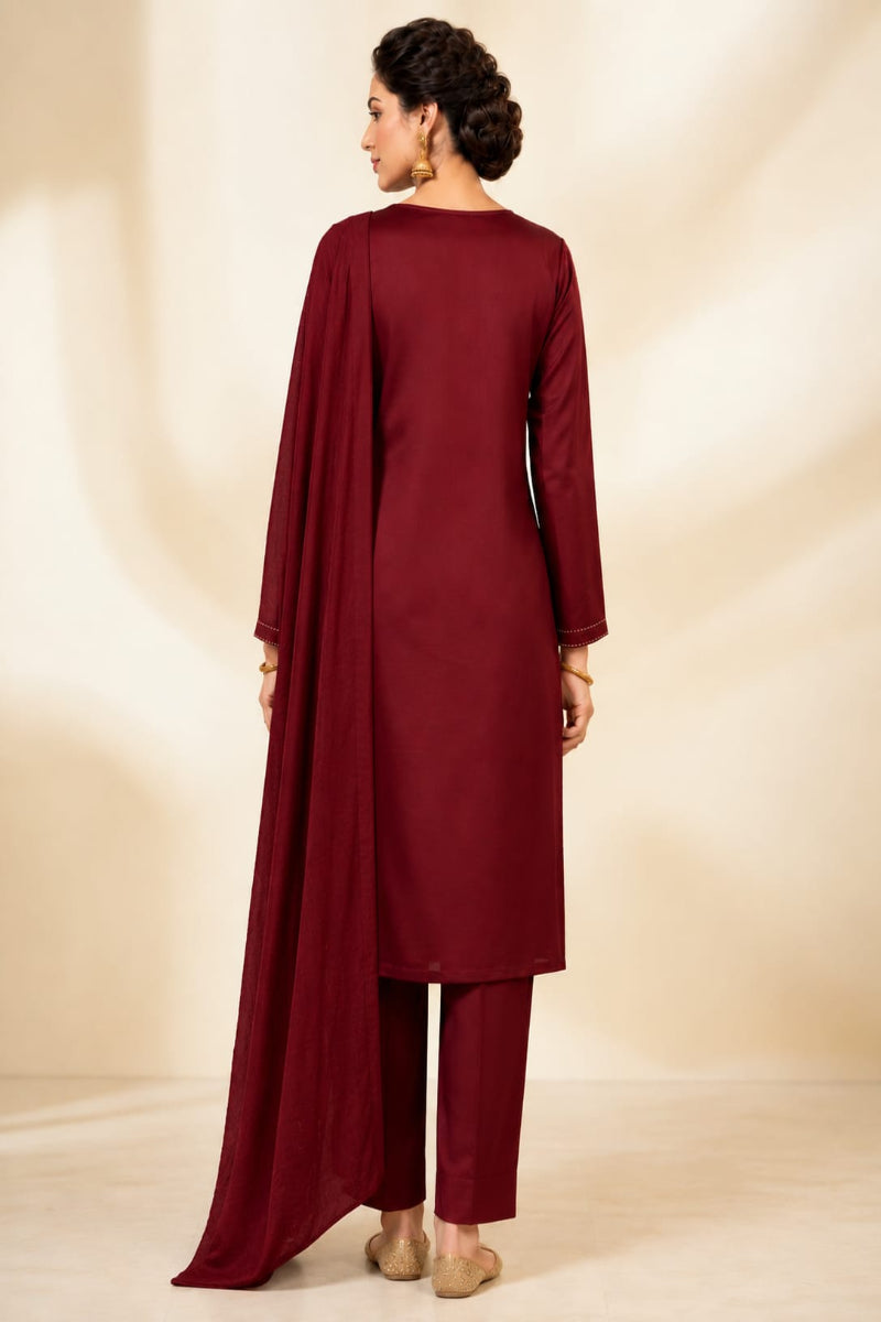 Maroon Opulence Goldwork 3-Piece Suit