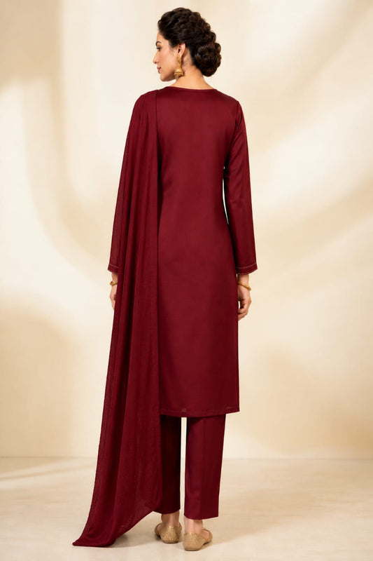 Maroon Opulence Goldwork 3-Piece Suit