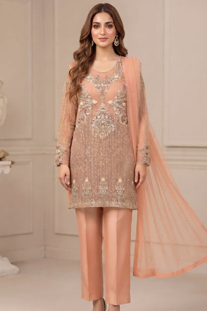 Peach Luxe Embroidered 3-Piece Formal Suit