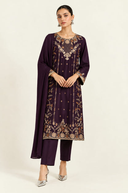 Plum Heritage Embroidered 3-Piece Suit