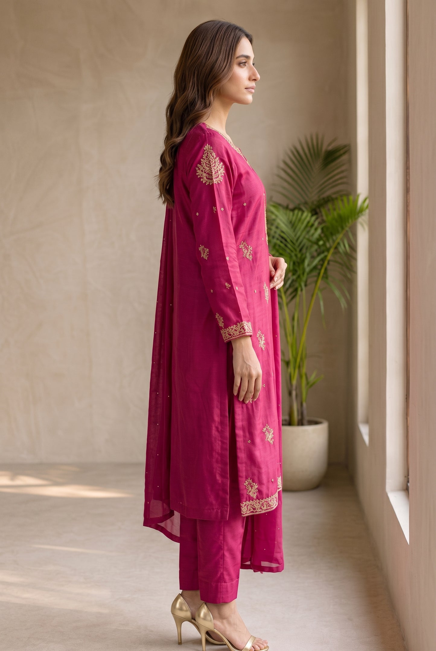 Luxurious Rich Fuchsia Pink/Magenta Silk 3-Piece Suit