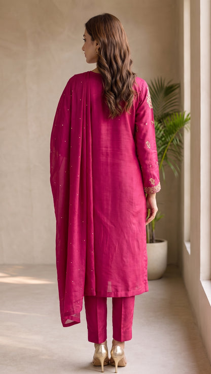 Luxurious Rich Fuchsia Pink/Magenta Silk 3-Piece Suit