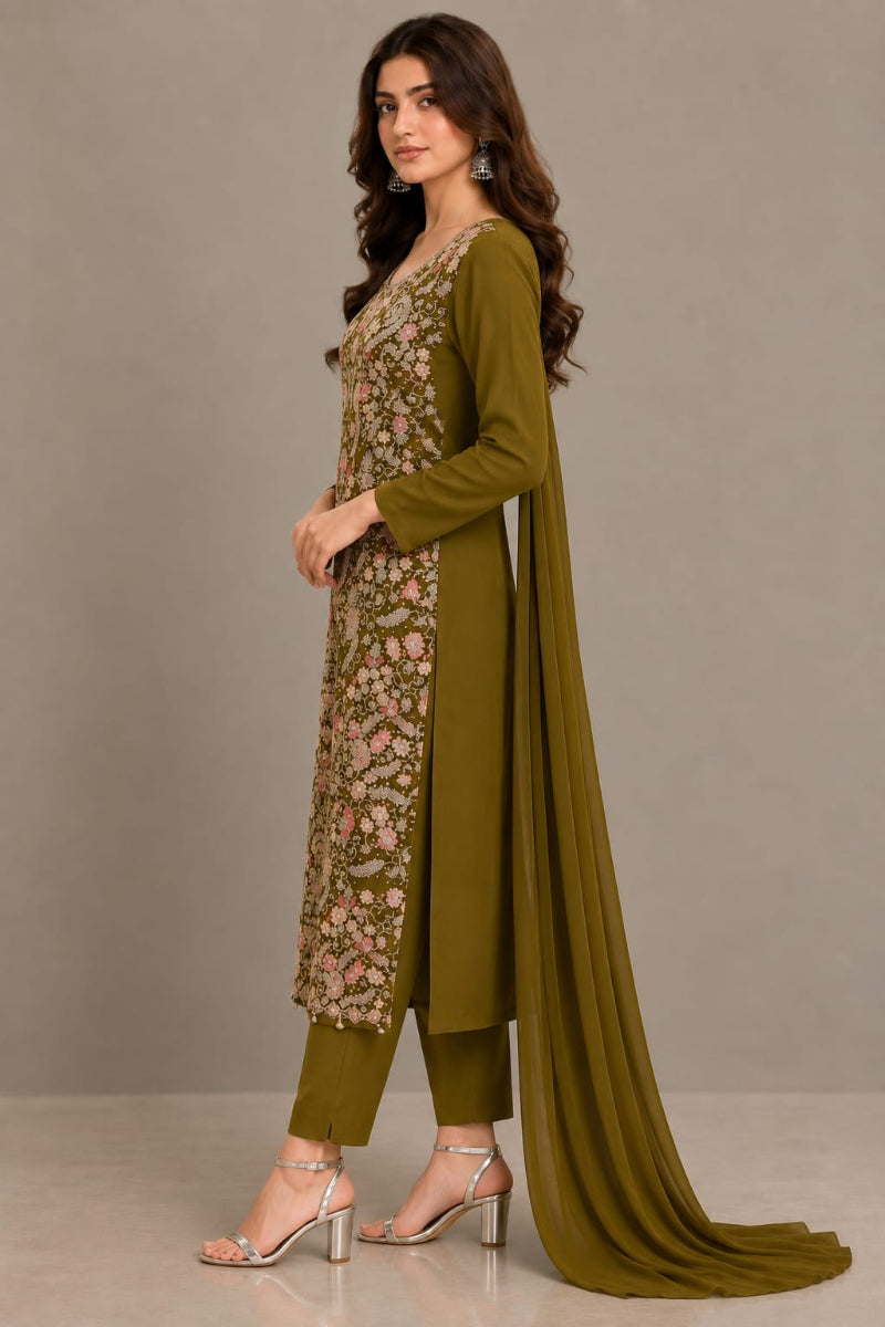 Zayra Olive – 3-Piece Luxury Suit
