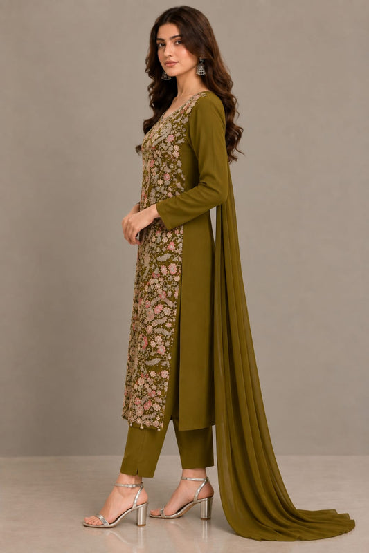 Zayra Olive – 3-Piece Luxury Suit